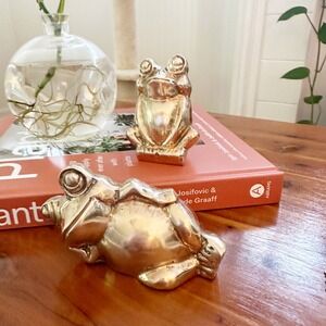 Vintage Solid Brass Lounging Frog Figurines‎